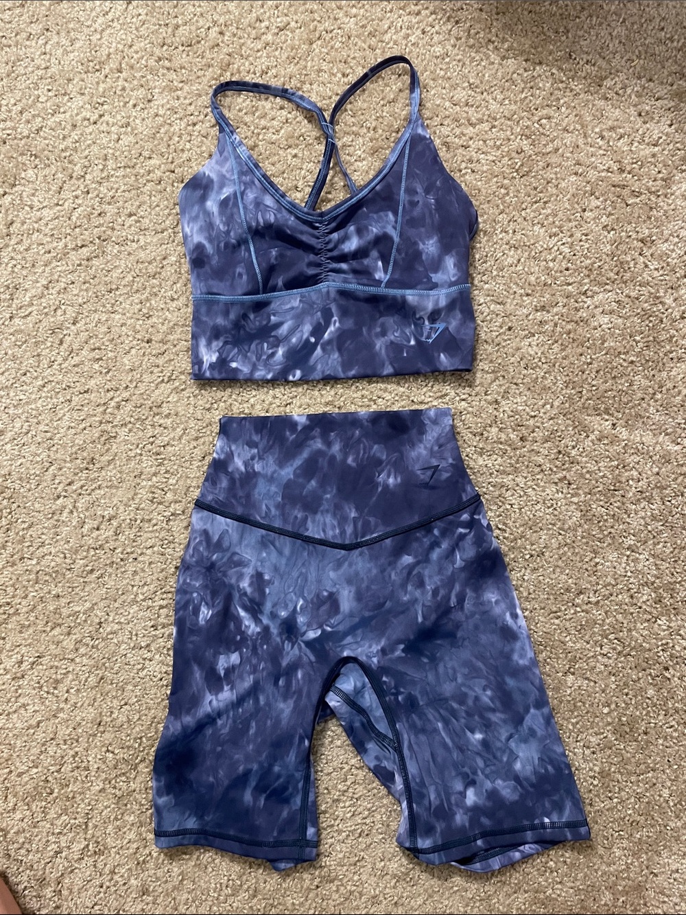 Gymshark Navy Tie-Dye Sports Crop Top & High-Waist Biker Shorts